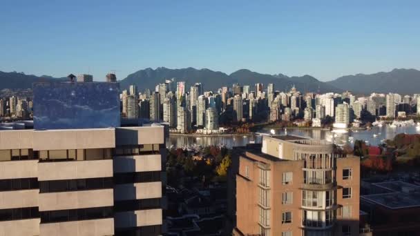 Завершающий Снимок Ванкувера Воздуха Закате — стоковое видео