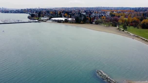 Vista Cima Para Baixo Das Águas Vancouver Com Árvores Outono — Vídeo de Stock