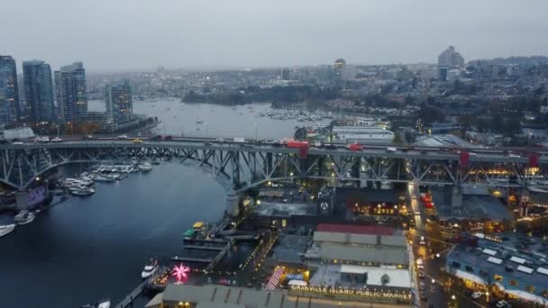 雨天温哥华大桥施工期间的航景 — 图库视频影像