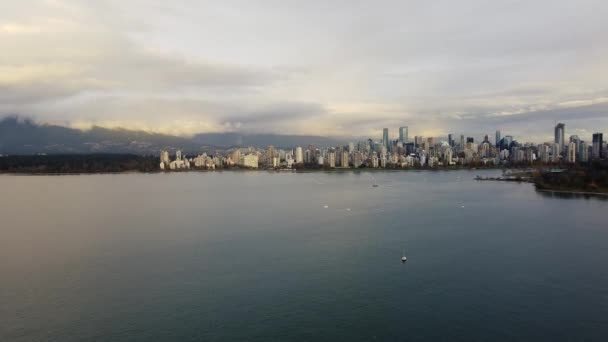 Aerial View Vancouver Downtown Magic Light Sunny Evening — Stock Video