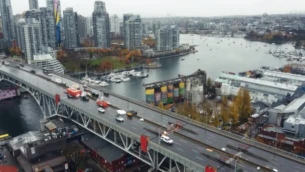 Voe Sobre Ponte Vancouver Durante Construção Com Vista Para Centro — Vídeo de Stock