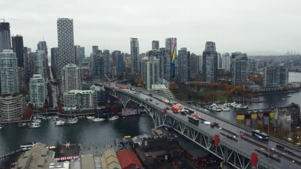 Повітряний Вид Будівництво Моста Ванкувері Поблизу Центру Міста — стокове відео