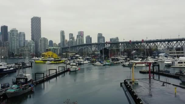 View Fishermen Warf Granville Bridge Vancouver Downtown — Stock Video