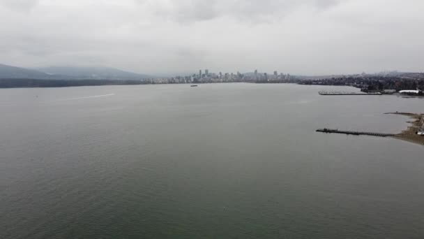 Fly Burrard Inlet View Vancouver Downtown — Stock Video