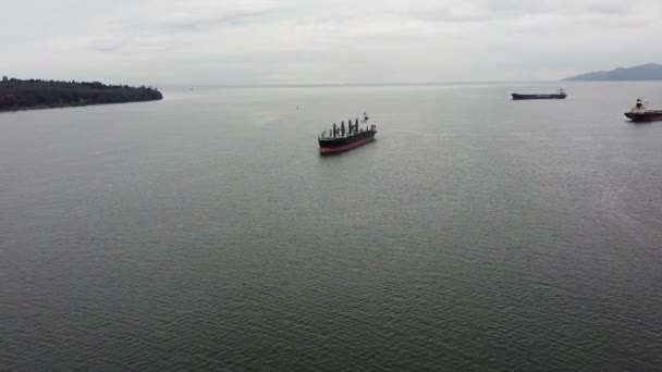 Aerial View Cargo Ship Waters Vancouver — Stock Video