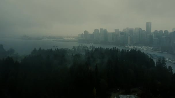 Volar Sobre Parque Las Nubes Con Vista Sobre Centro Vancouver — Vídeo de stock