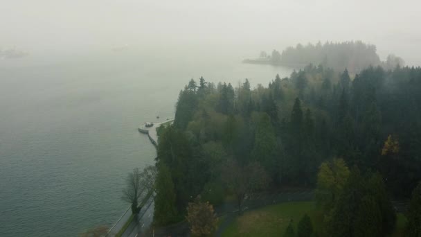 Widok Góry Promenadę Stanley Park Vancouver Jesienią Deszczowy Dzień — Wideo stockowe