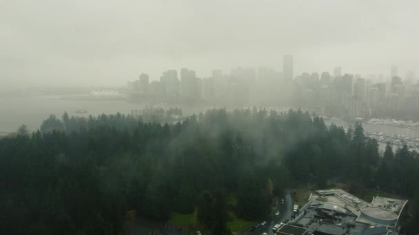 Облачный Дождливый Снимок Ванкувера Центре Города Парке Стэнли — стоковое видео