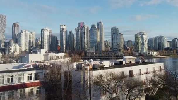 Opening Shot Van Vancouver Centrum Een Zonnige Ochtend Met Boten — Stockvideo