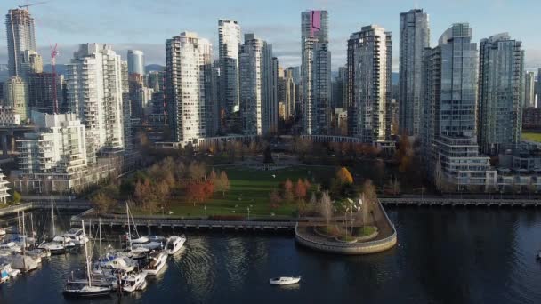 Aerial View Park Running Track Vancouver Waterfront — Stock Video