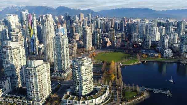 Vista Aérea Parches Techos Verdes Centro Vancouver — Vídeo de stock