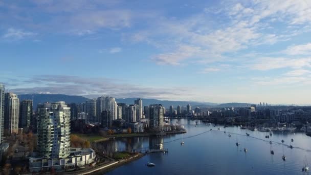 Aerial Shot Vancouver Downtown Sunny Day Yachts — Stock Video
