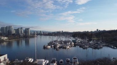Vancouver şehir merkezinin önünde ağaçlarla kapalı hava görüntüleri.