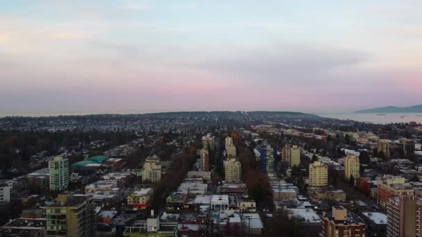 Flygfoto Över Kitsilano Solnedgången Vancouver — Stockvideo