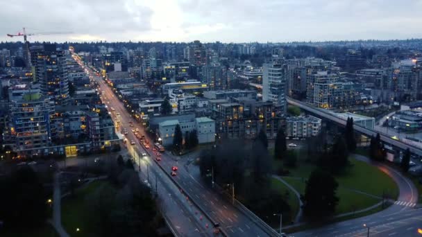 Vista Aérea Rua Noturna Bairro Vancouver — Vídeo de Stock