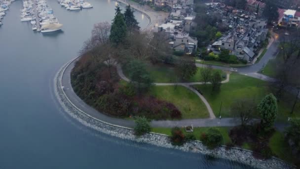Blick Von Oben Auf Die Lauf Und Radwege Wasser Vancouver — Stockvideo