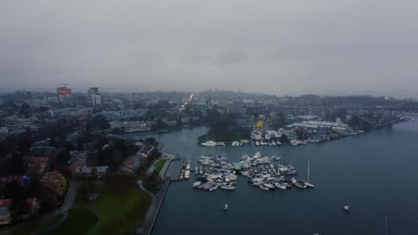 Vue Aérienne Île Granville Pont Marina Promenade Par Temps Pluie — Video