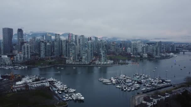 Vista Arriba Hacia Abajo Falso Arroyo Con Yates Vancouver Centro — Vídeo de stock