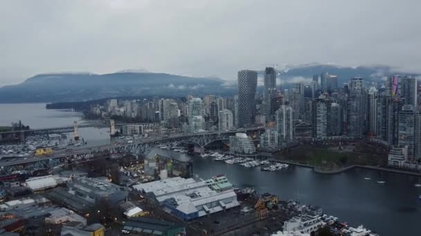 Fly Away Vancouver Downtown Bridges Granville Island Morning — Stock Video