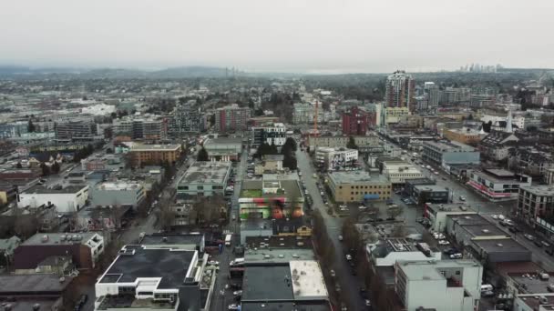 Vista Aérea Las Calles Vancouver Día Nublado Con Tráfico Lento — Vídeo de stock