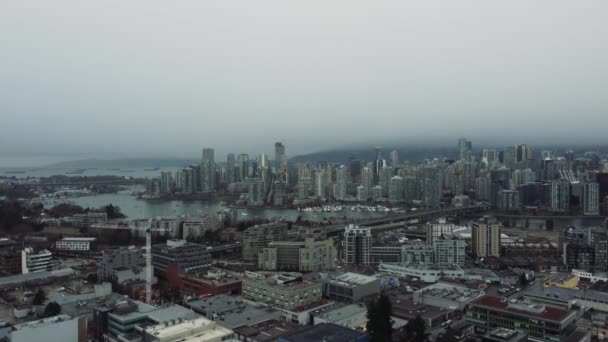 Closing Aerial Shot Vancouver Downtown Small Buildings Front — Stock Video