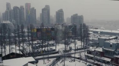 Karlı bir günde ve Granville adasında Vancouver 'ın hava manzarası