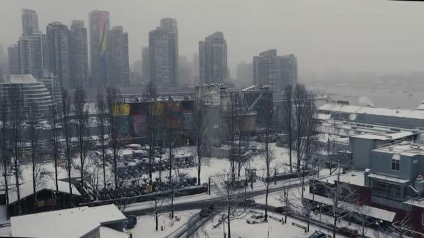 Vista Aérea Del Centro Vancouver Día Nevado Isla Granville — Vídeo de stock