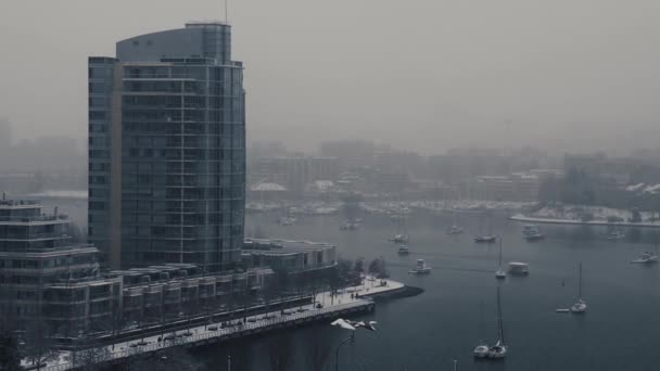 Vista Aérea Del Arroyo Vancouver Con Veleros Barcos Durante Una — Vídeos de Stock