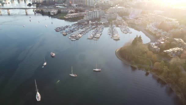 Vista Aérea Del Puerto Deportivo Vancouver Una Mañana Soleada Otoño — Vídeo de stock
