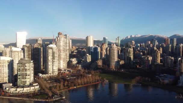 Vuele Sobre Vancouver Luz Mañana Con Vista Centro Ciudad Las — Vídeo de stock