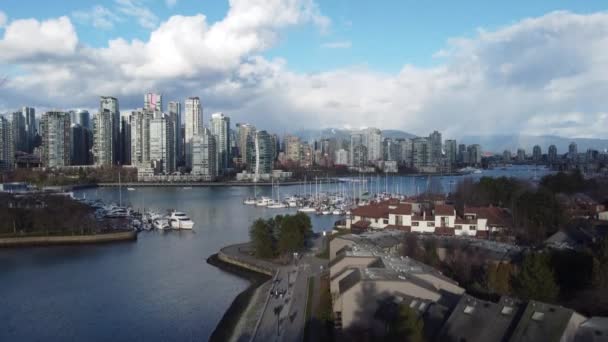 Inauguración Vancouver Centro Ciudad Una Mañana Soleada Con Marina Frente — Vídeos de Stock
