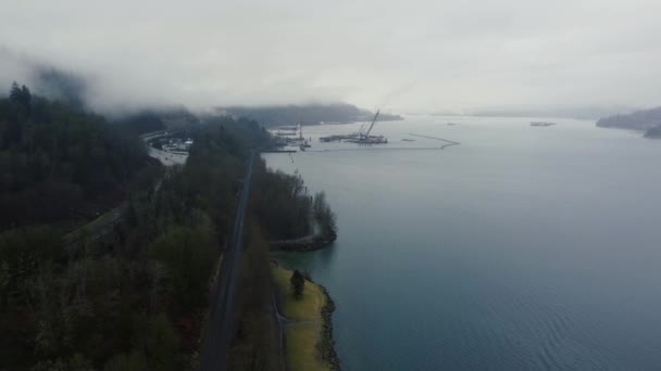Fly Πάνω Από Την Ακτή Στον Καναδά Συννεφιασμένη Μέρα Θέα — Αρχείο Βίντεο