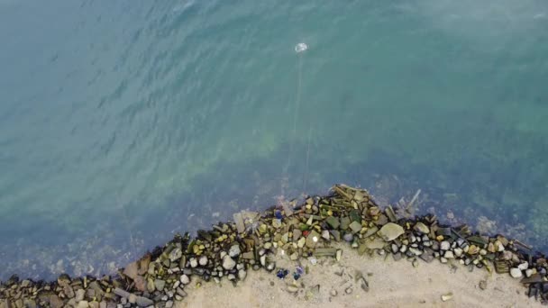 Blick Von Oben Auf Den Mann Der Der Pazifikküste Krabbelt — Stockvideo