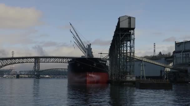 Loď Přepravující Volně Ložený Náklad Terminálu Vancouveru Čeká Slunný Den — Stock video