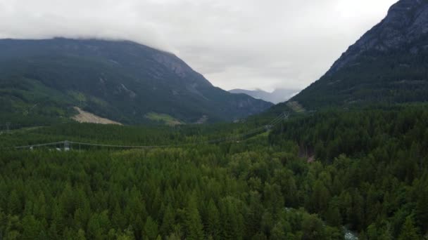 Повітряне Повітря Зелених Гір Електричних Ліній Соснових Лісах Канади — стокове відео