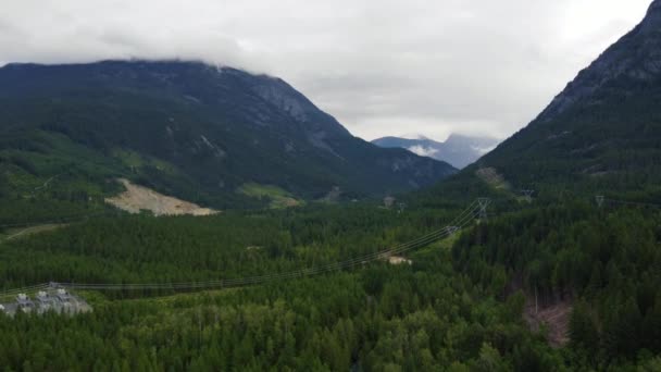 Linhas Elétricas Vista Aérea Vale Canadense Correr Através Floresta Verde — Vídeo de Stock