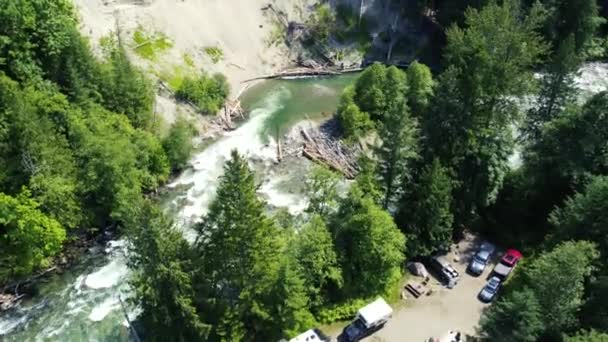 Vista Dall Alto Verso Basso Del Campeggio Nella Foresta Abeti — Video Stock