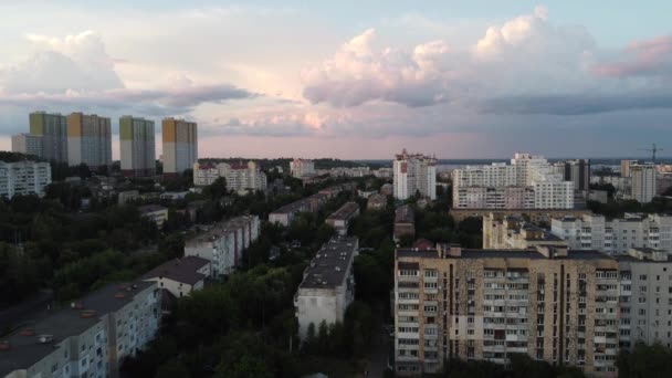 Aerial View Ukrainian City Sunny Evening — Stock Video