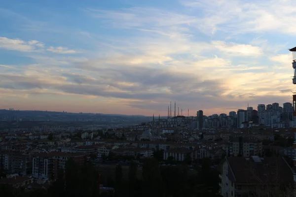 Sunset City Skyline Cityscape Urban Sky Architecture Skyscraper Downtown Building — Stock Photo, Image