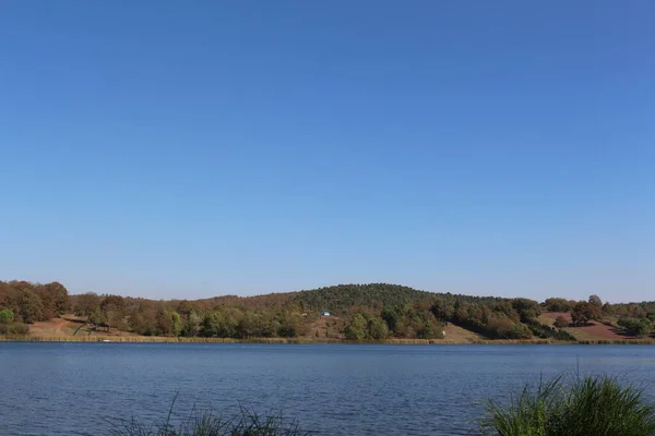 Natura Bello Outdoor Paesaggio Lago Acqua Cielo Verde Foresta Albero — Foto Stock