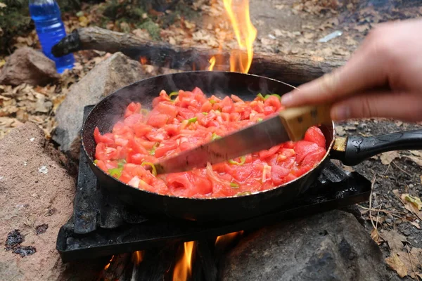 Lebensmittel Frühstück Menemen Köstlich Küche Gesund Frisch Tomate Pfeffer Traditionell — Stockfoto