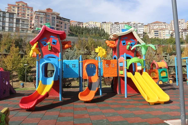 Plac Zabaw Plaża Park Zjeżdżalnia Zabawa Lato Dzieci Zabawa Morze — Zdjęcie stockowe