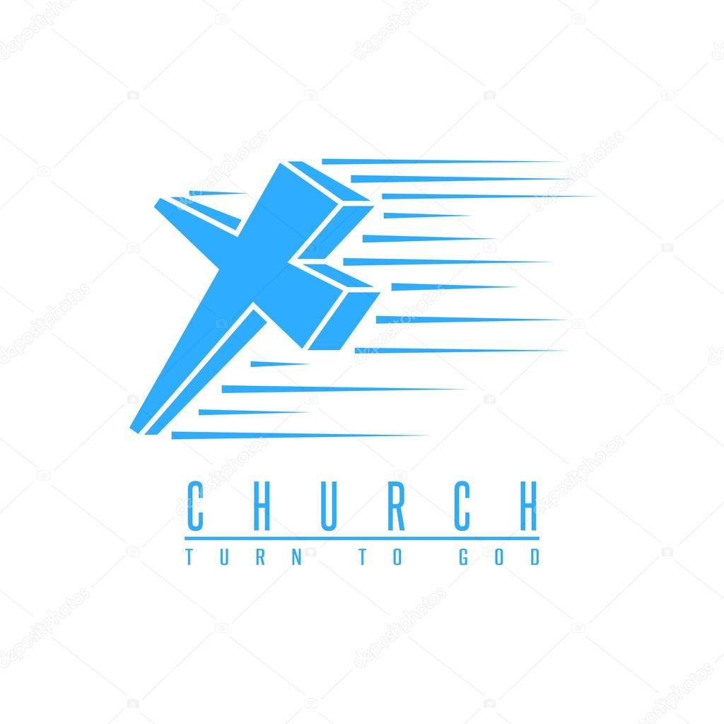 Cross logo church, spirituality religion symbol blue mockup, christian gospel design element