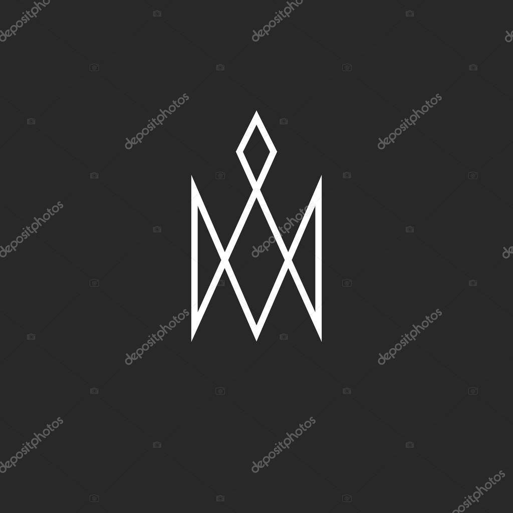 Monogram crown logo, royal cute princess symbol, hipster thin line business card emblem