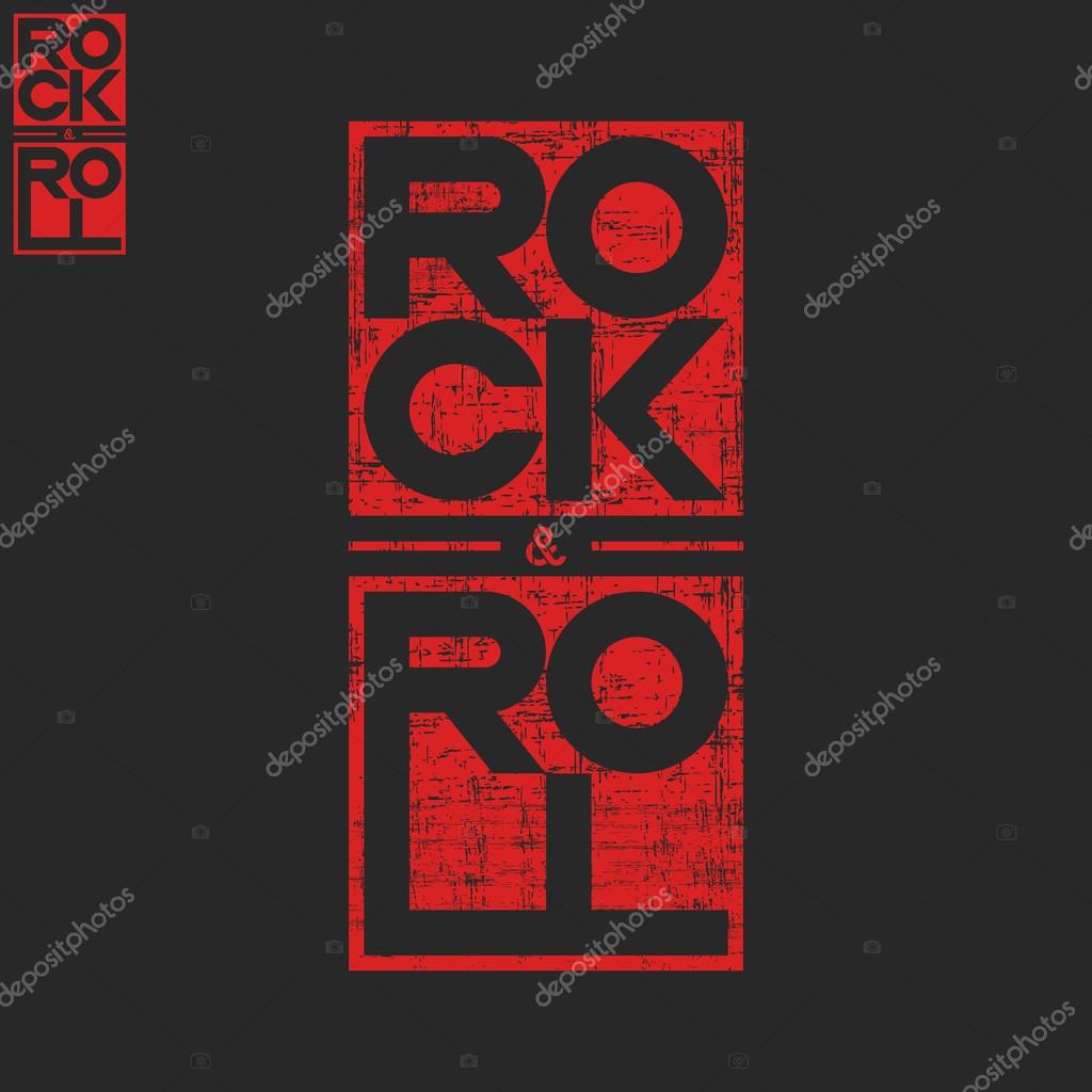 Rock and roll concert musical poster background, text lettering t-shirt print shabby texture. Vector illustration
