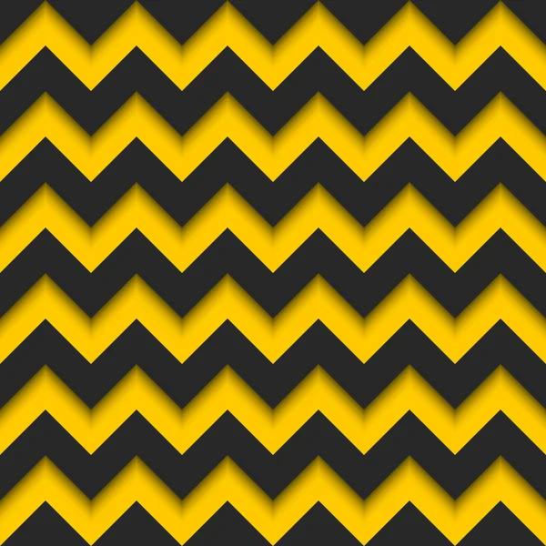 Patrón sin costura zigzag abstracto, tiras negras y amarillas que repiten esquinas afiladas fondo 3d — Vector de stock