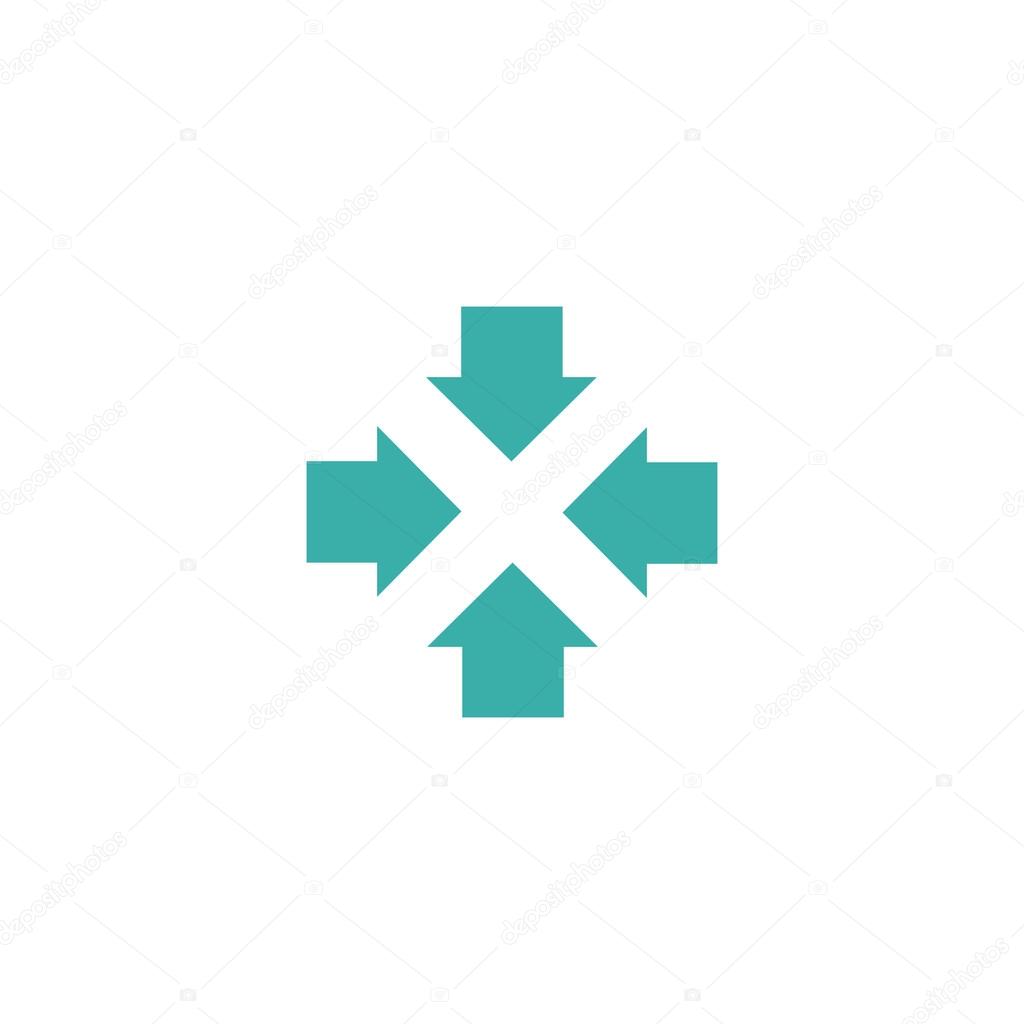 Four arrows logo, form letter X graphic concept, intersection 4 directions creative emblem business card