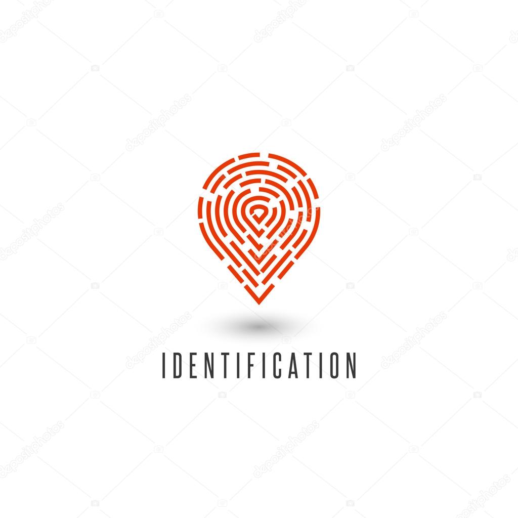 Identification personal fingerprint creative idea detective agency logo, gps navigation pin icon