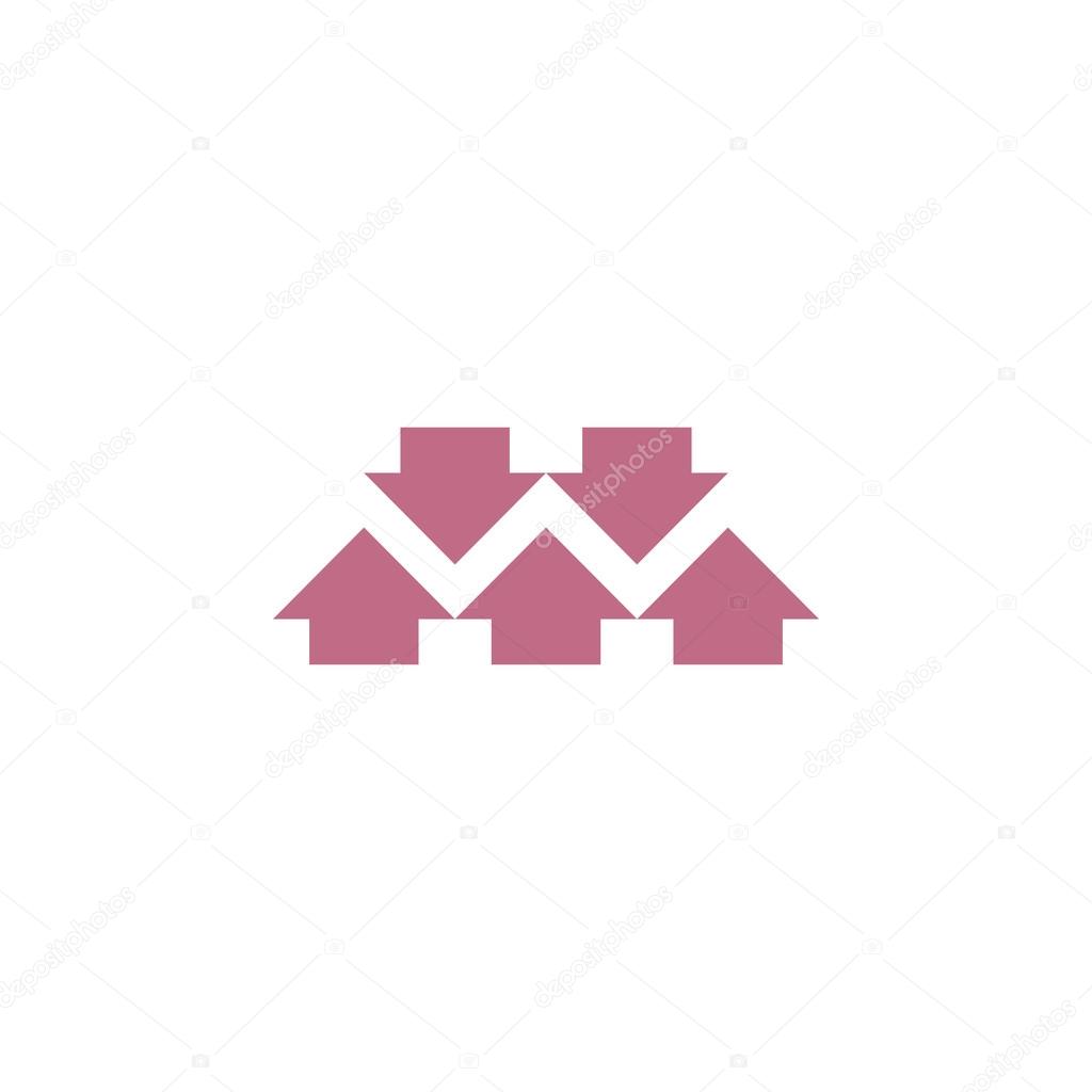 Come together graphic arrows logo, abstract letter W formed converge synergy five arrows