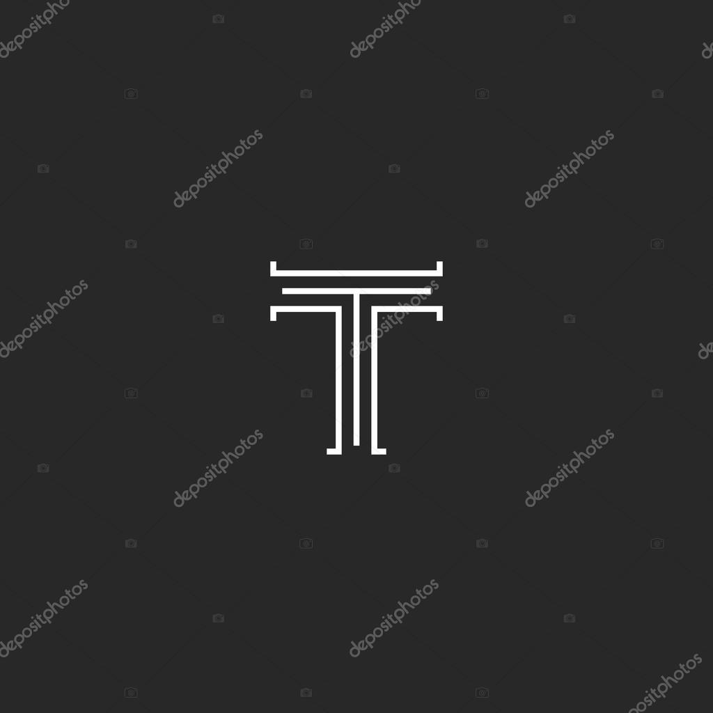 Hipster minimal letter T logo monogram, simple thin lines style medieval emblem boutique